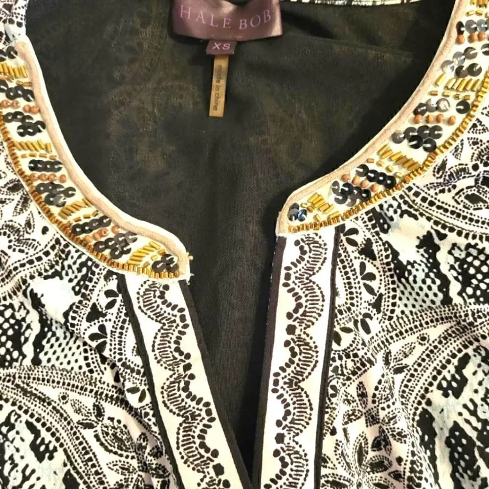 New Hale Bob Paisley Print Jersey Shift Dress Long Sleeve sz.XS ret.$216